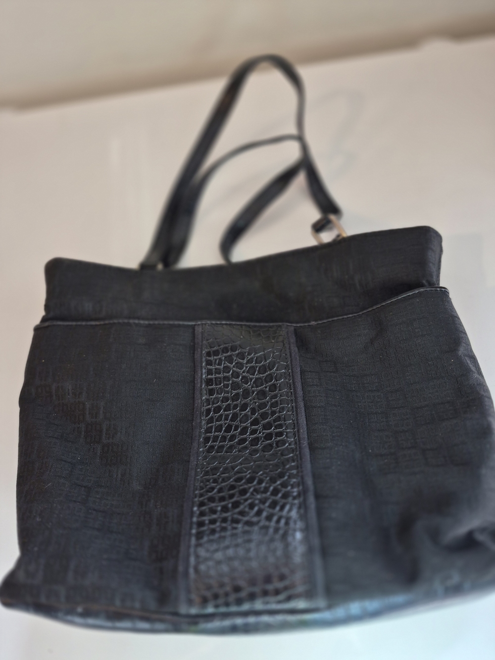 5/25 Worthington Black Shoulder Tote with Faux-Croc Panel
